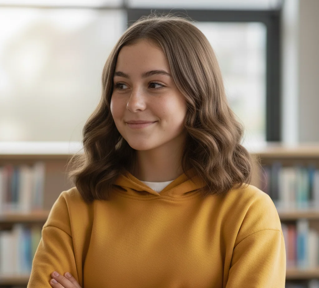 Confident young woman in mustard yellow hoodie, representing digital independence and privacy-conscious choices